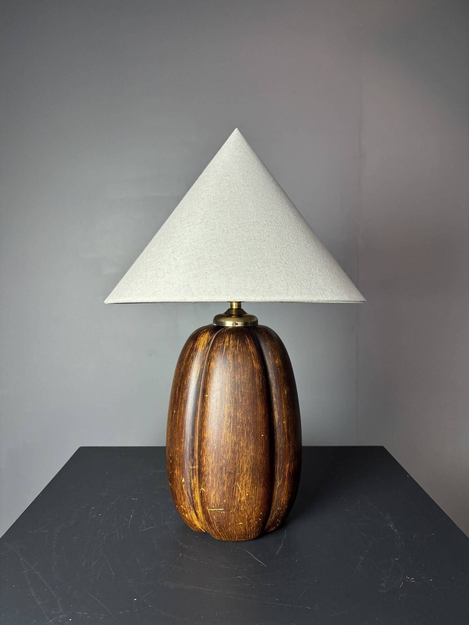 Midcentury faux bois ceramic Coco de Mer table lamp, 1970s