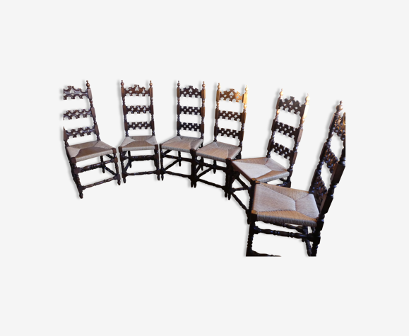 Ensemble de 6 chaises renaissance baroque espagnol , assise en paille |  Selency