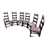 Set of 6 Spanish Baroque Renaissance chairs, straw seat