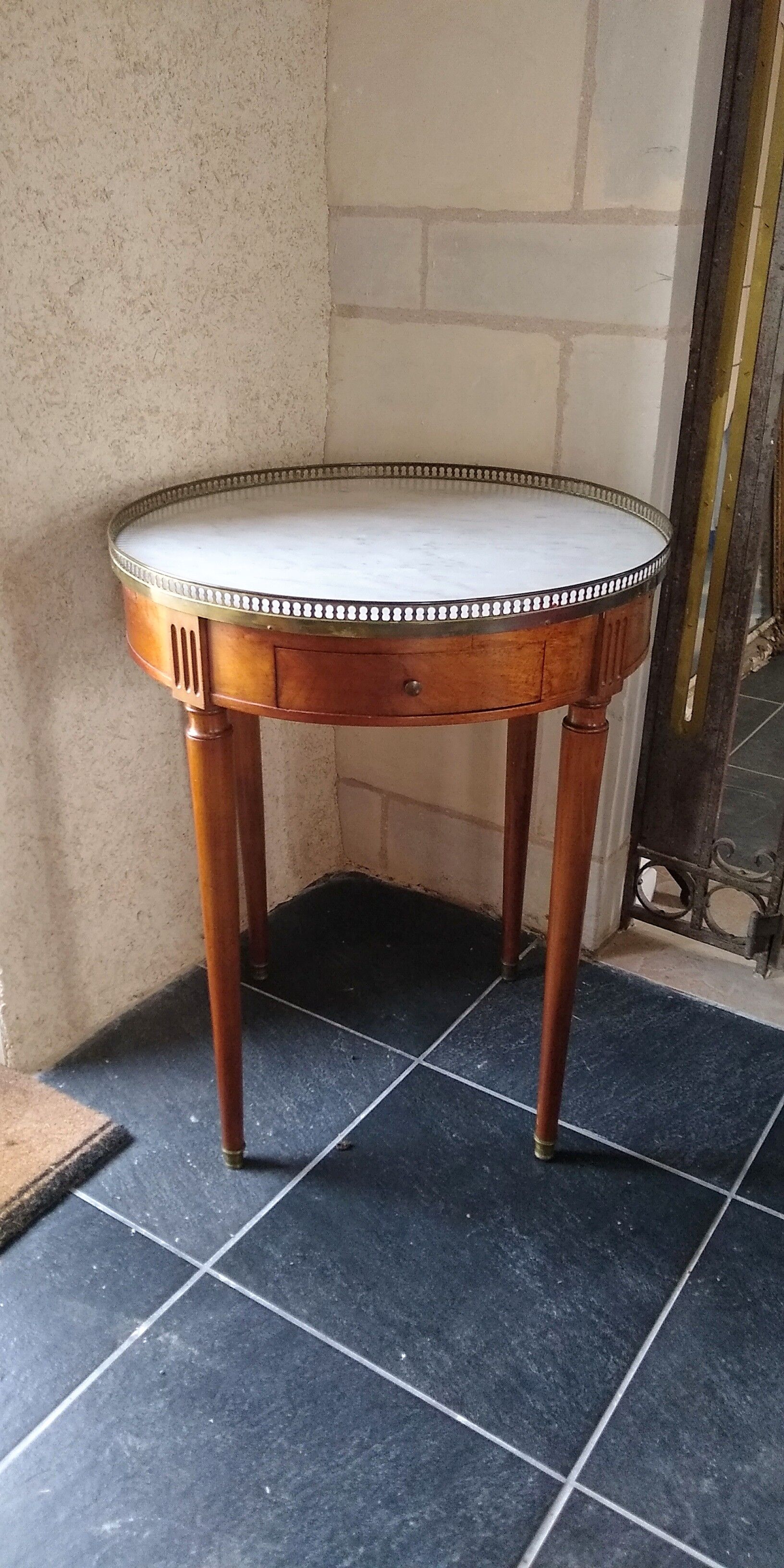 Mahogany hot water bottle table with marble top