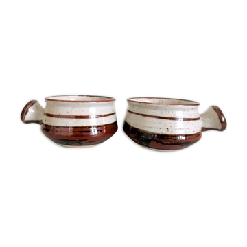 Pair of Japanese sandstone caquelons