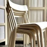 4 beige metal garden chairs