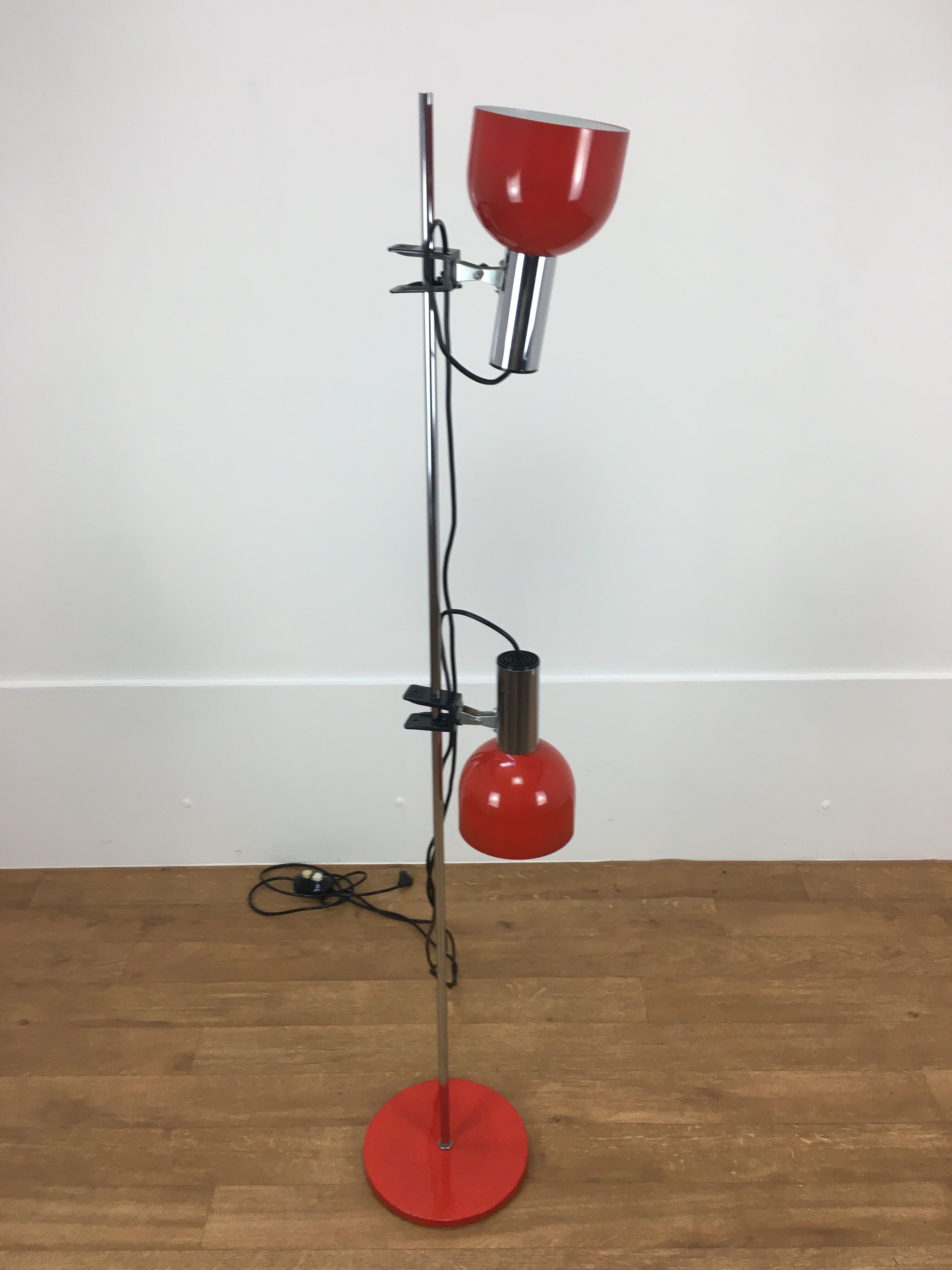 Floor lamp space age 2 spots red and chrome 1970