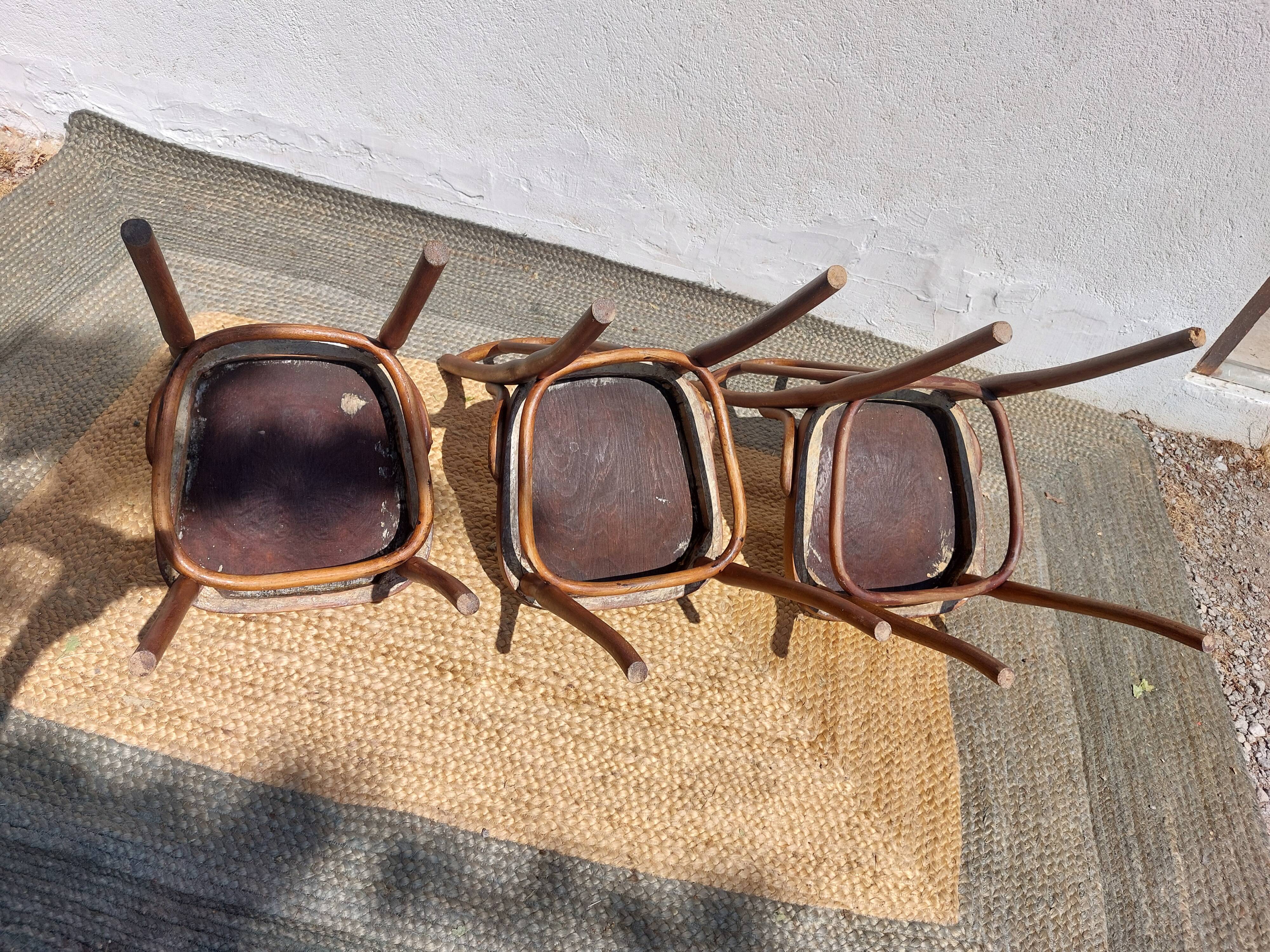 set of 3 curved wooden bistro chairs with patterns