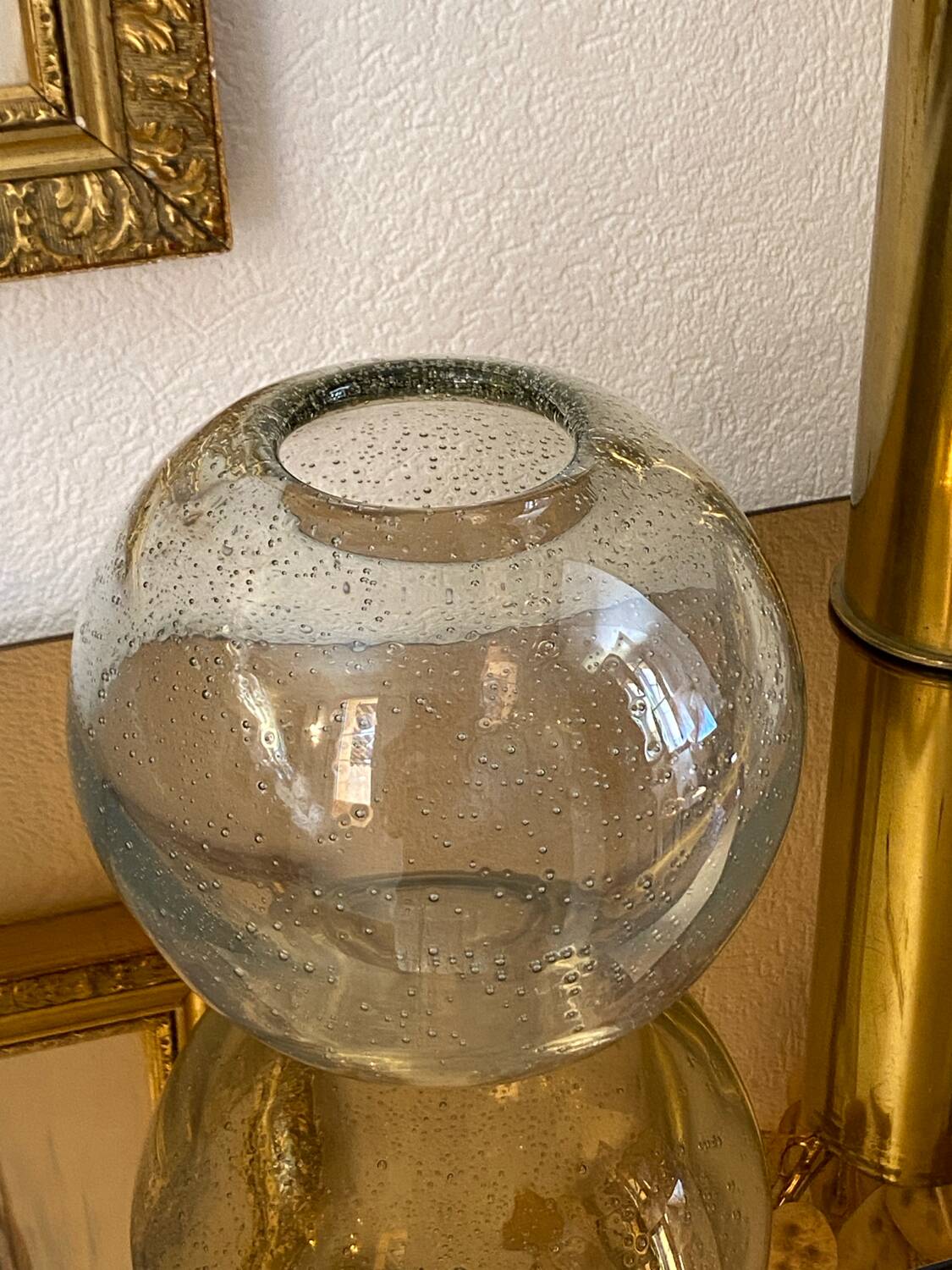 Blown and bubbled glass ball vase