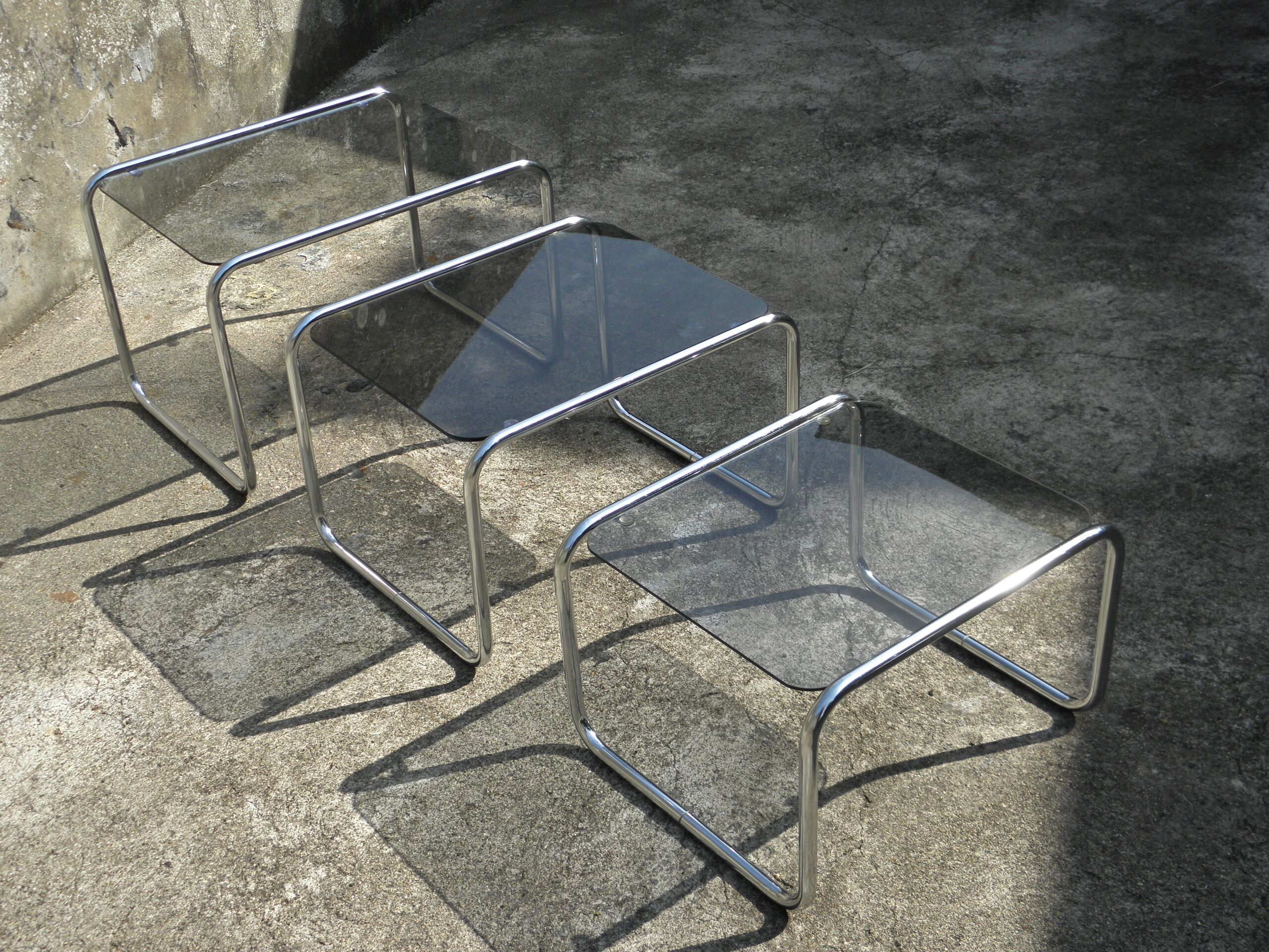 Trundle tables chrome and glass 1970