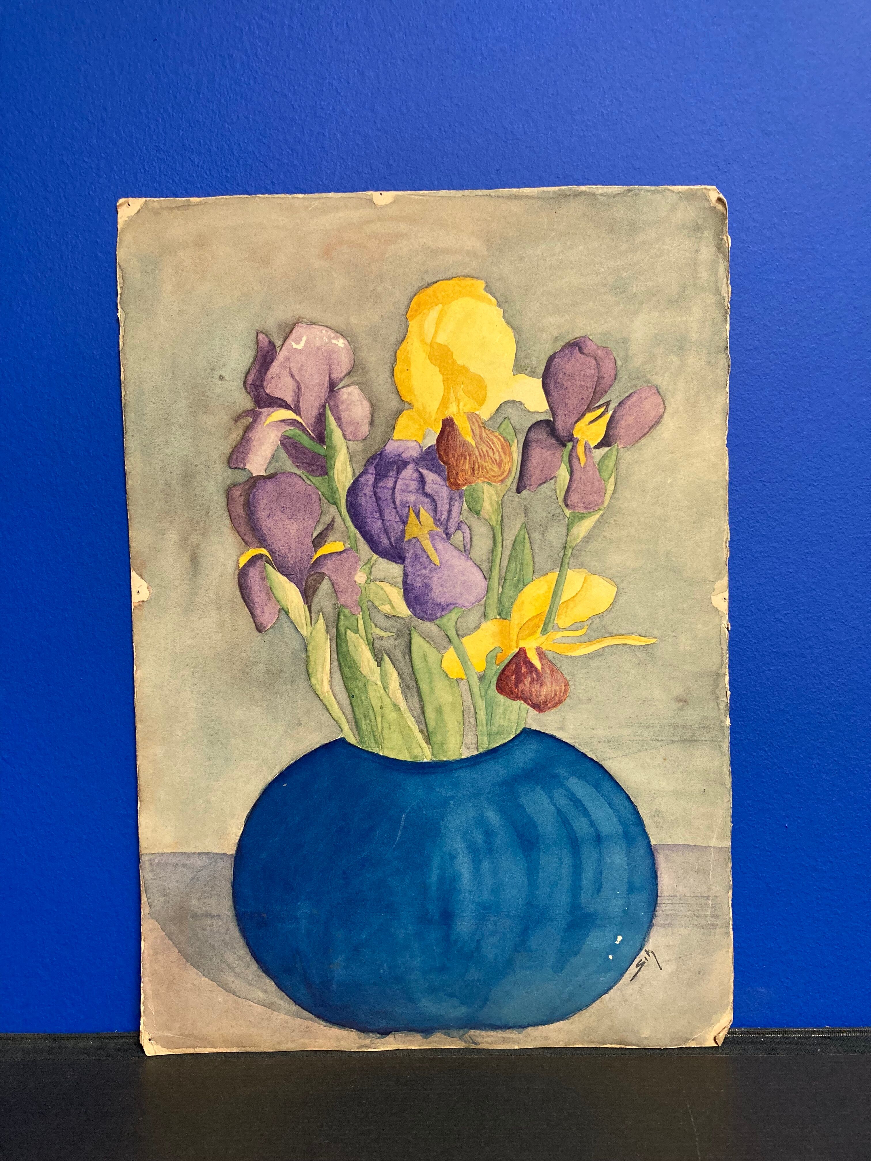 Watercolor with vintage irises