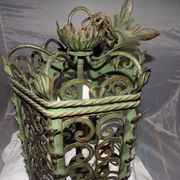 Lantern Cage 3 green lacquered metal lights work neatly from the 70s