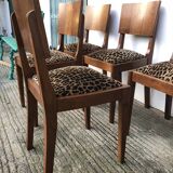 6 chaises année 30 recouvert tissu leopard