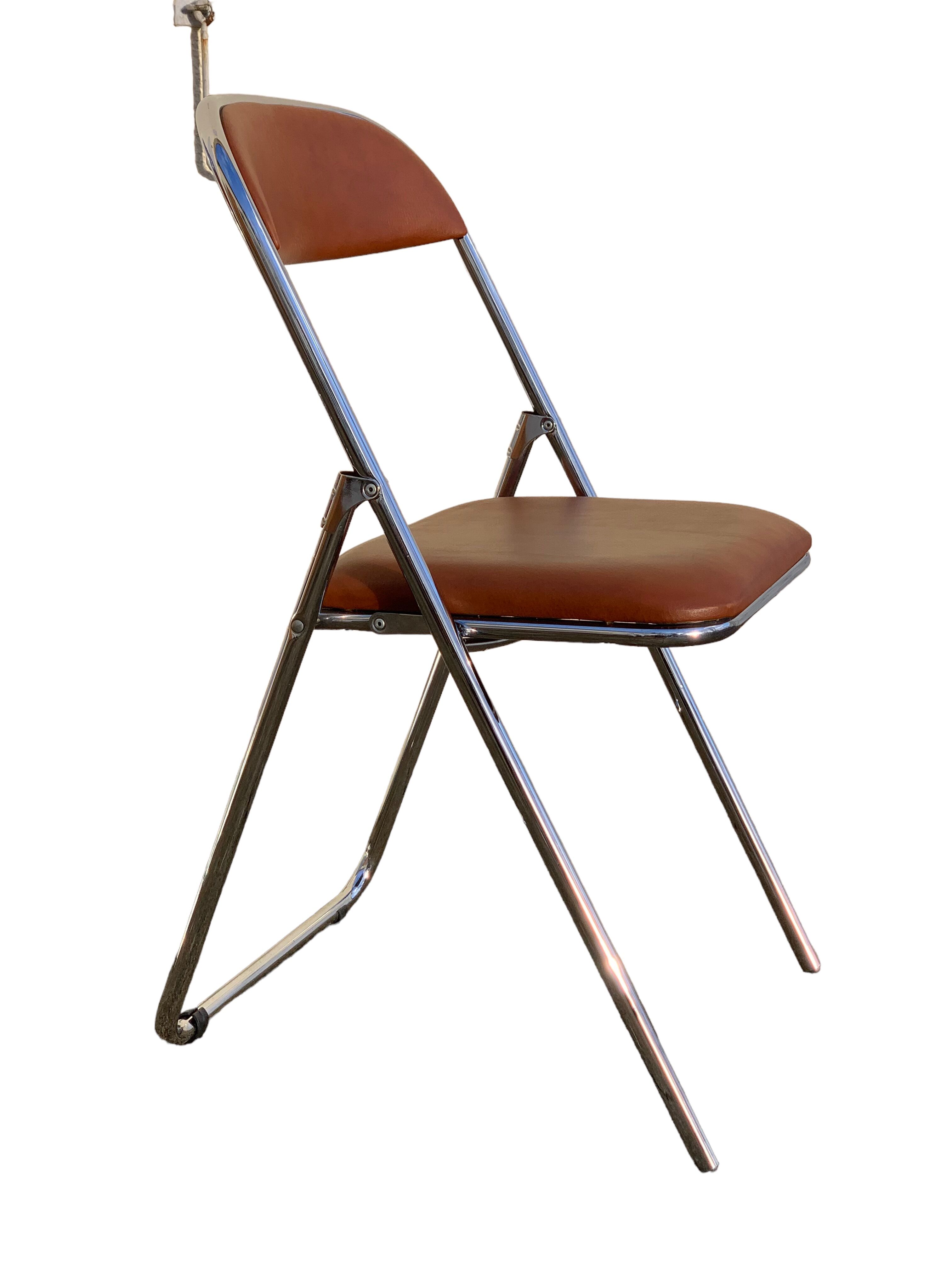 10 vintage skai and chrome metal folding chairs 1970