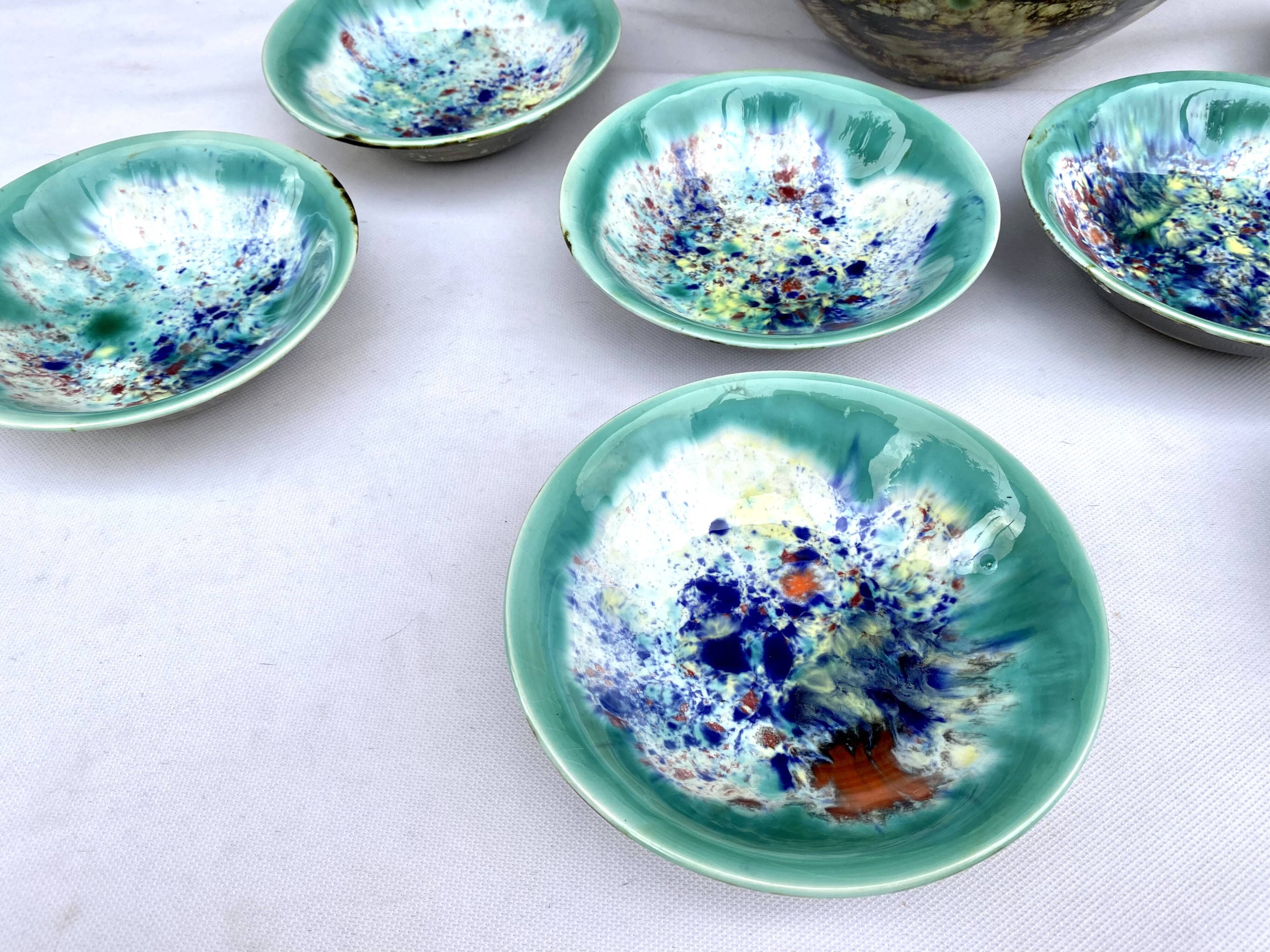 Salad bowl dessert service & 8 ramekins sandstone from the vintage Morvan 70s