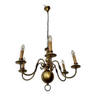 Vintage 6 Arm Brass Dutch Chandelier