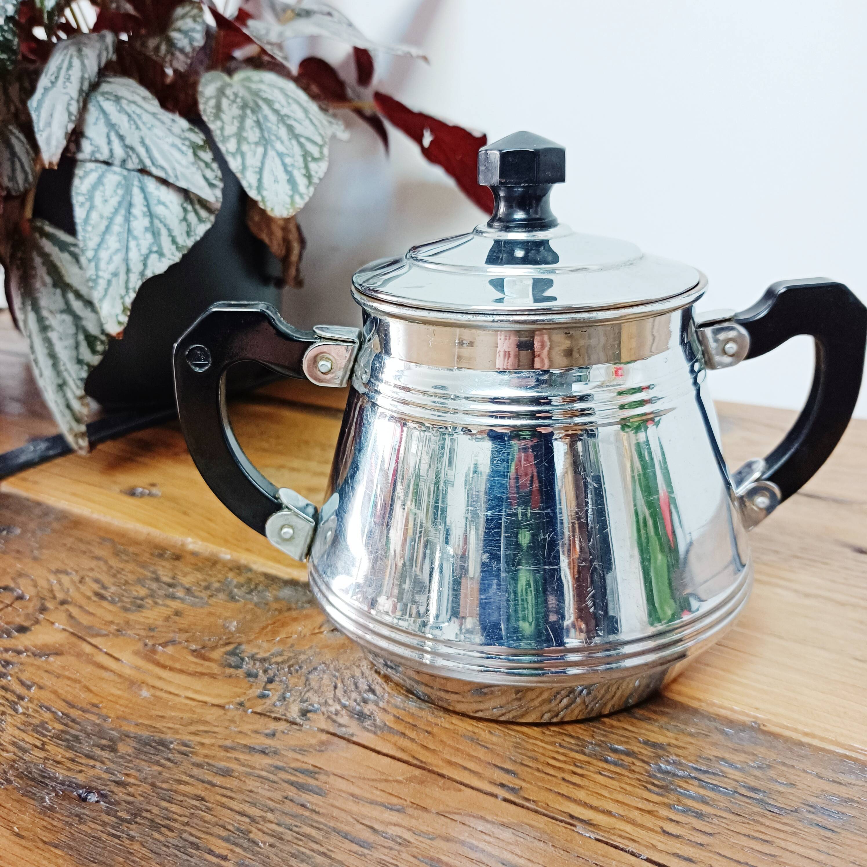 Old chrome-plated copper sugar bowl