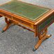 Victorian extendable coffee table in solid mahogany wood and green leather