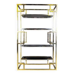 Meuble mural vintage en laiton et chrome, années 1970