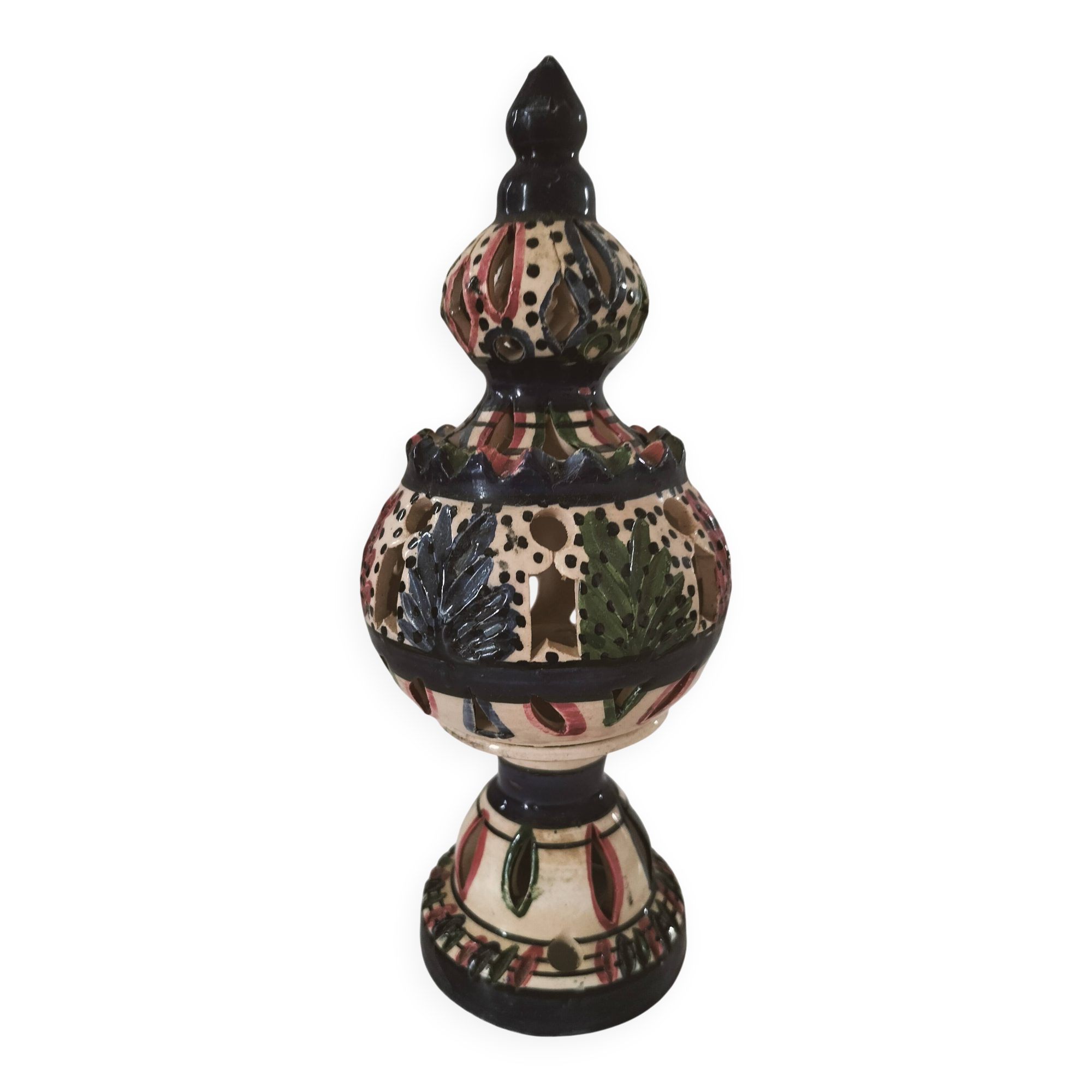 Openwork glazed ceramic candlestick-lantern – Tunisia, 1960s–1980s