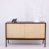 Wenge and raffia sideboard. 1970s.