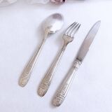 Set of three silver-plated cutlery with monograms and hallmarks