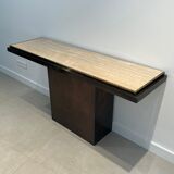 Console patine canon de fusil à plateau de travertin. Travail français. Vers 1970