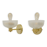 Attributed to Barovier & Toso Brass and Pulegoso Murano Glass Sconces, Pair