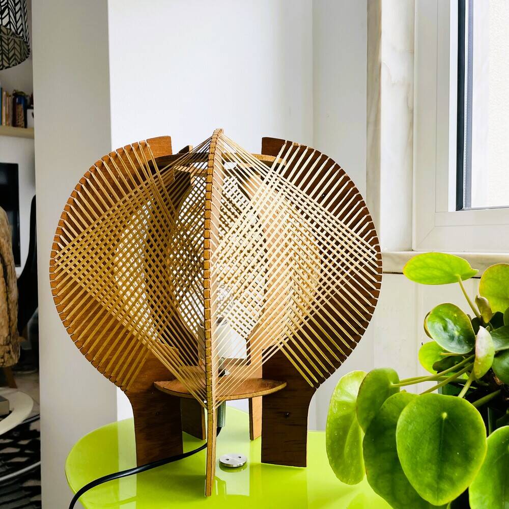 Mid century sculptural wooden table lamp