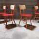 Set of 4 red wooden chairs published by Ton, 60s