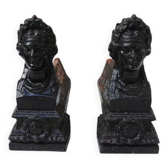 Old Cast Iron Andirons: Bust of Marianne RF