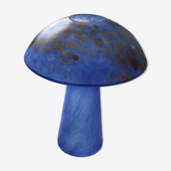 Mushroom lamp in blue glass paste spotted with brown/ochre