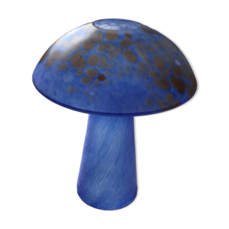 Mushroom lamp in blue glass paste spotted with brown/ochre