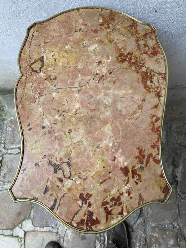 Table rognon Napoleon III de style Louis XV dessus marbre