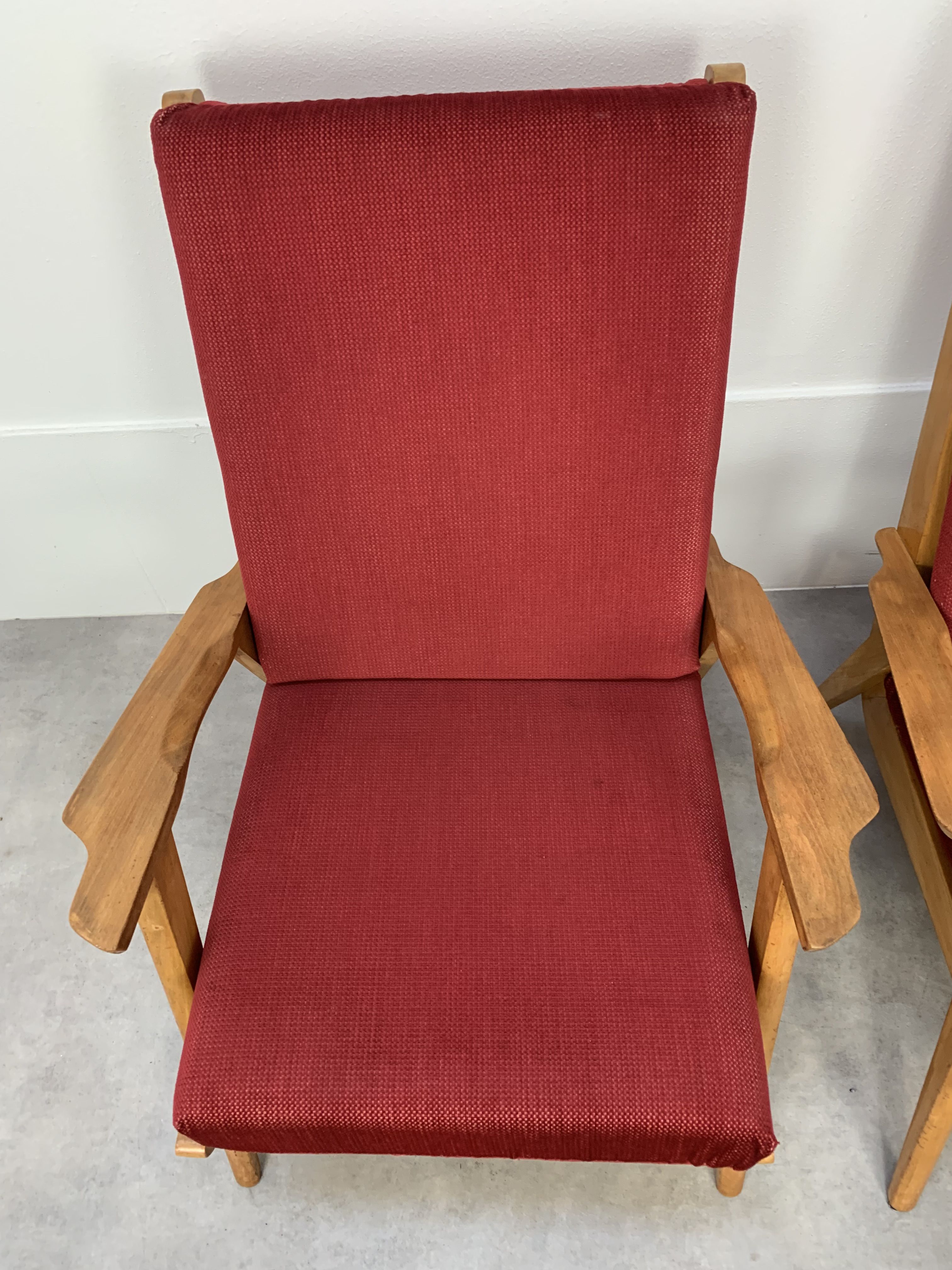 Pair of 50s vintage boomerang armchairs velvet and wood