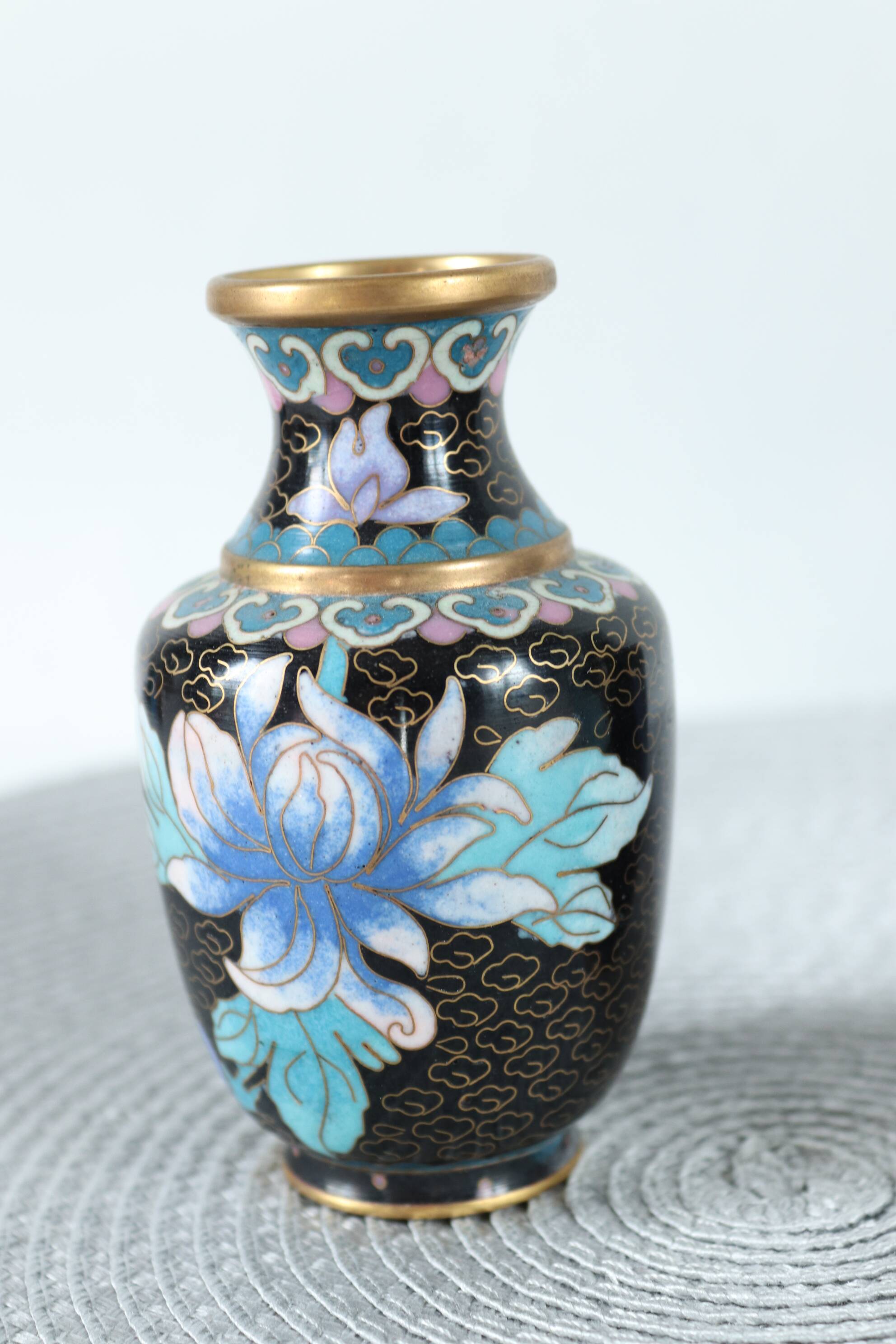 Pair of small vintage Chinese cloisonné enamel vases