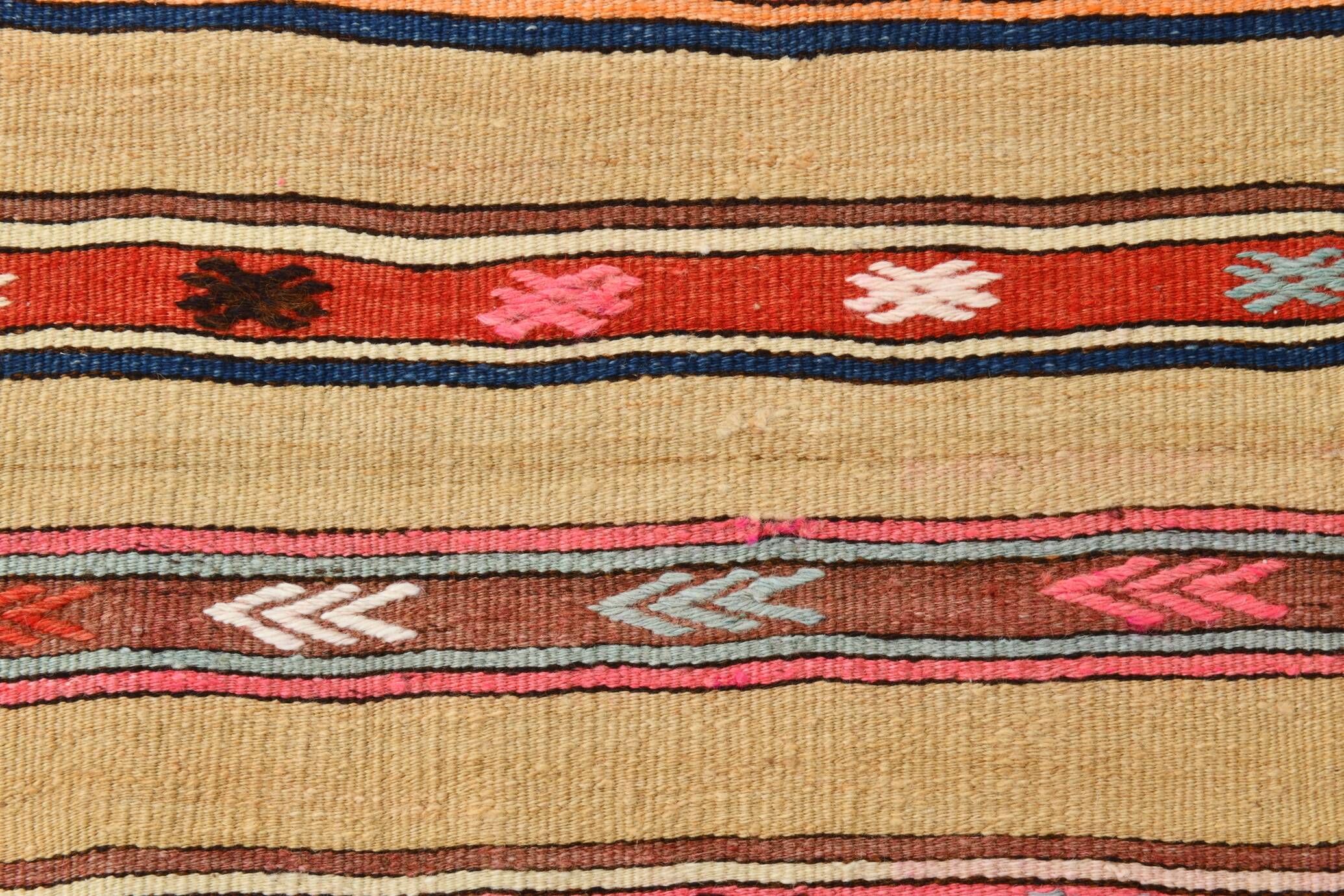 6x8 Khaki & Red Striped Pattern Vintage Kilim Rug, 183x239Cm