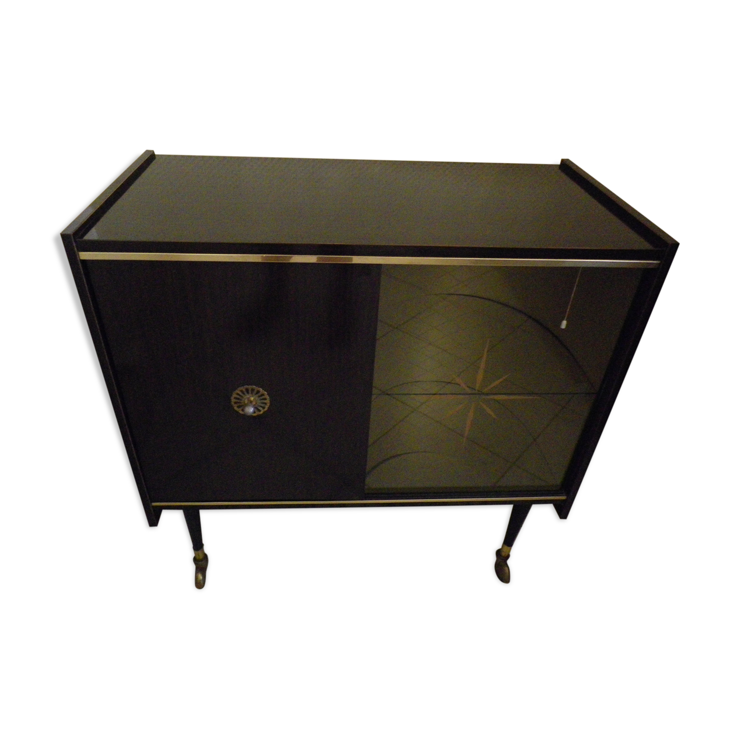 Bar furniture on formica wheels with mirror and lighting - 50s