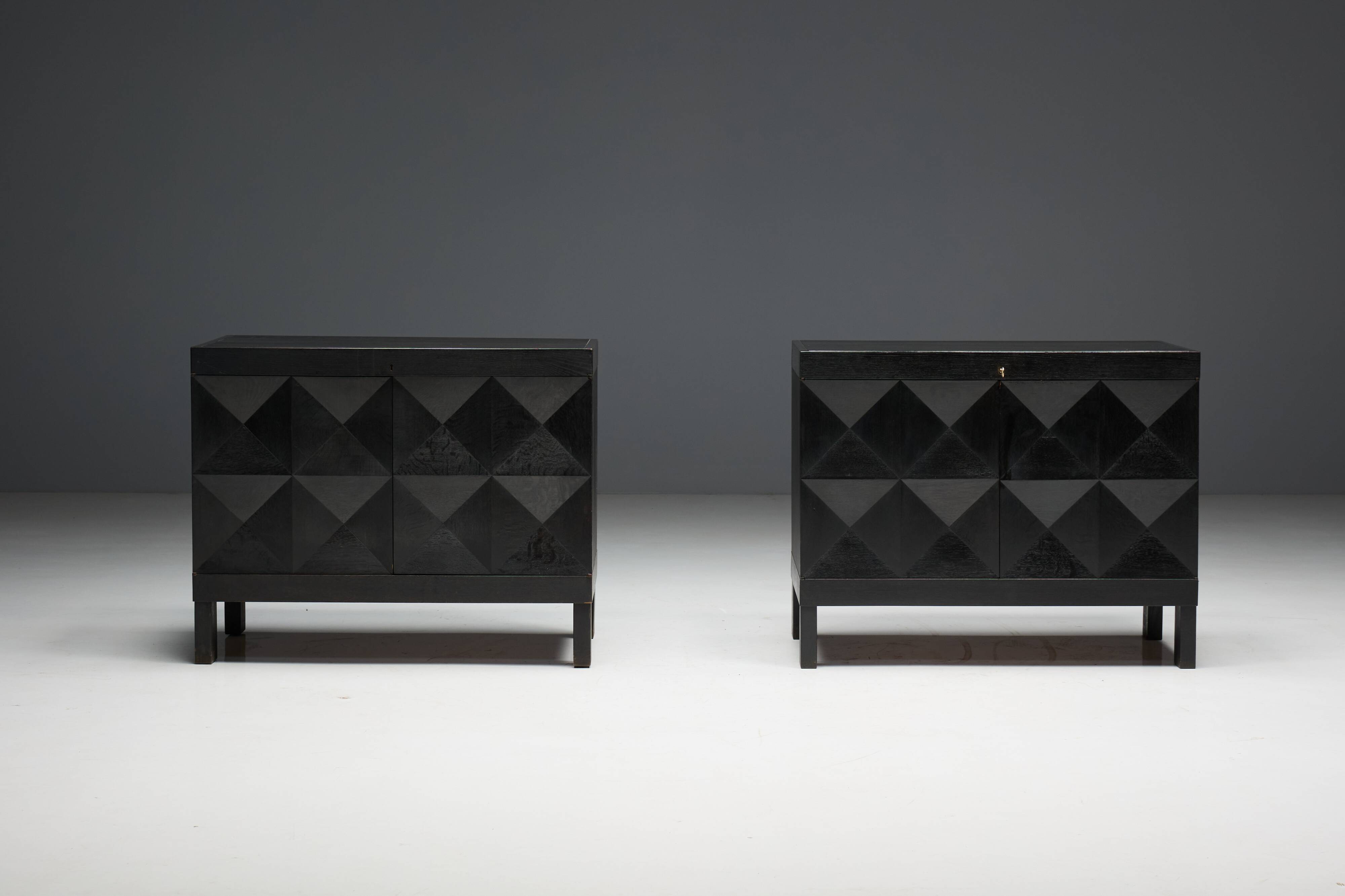 Brutalist De Coene Cabinet in Stained Oak, Belgium, 1970s