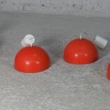 Set of 4 "spring" hanging lamps, orange steel, France, circa 1970