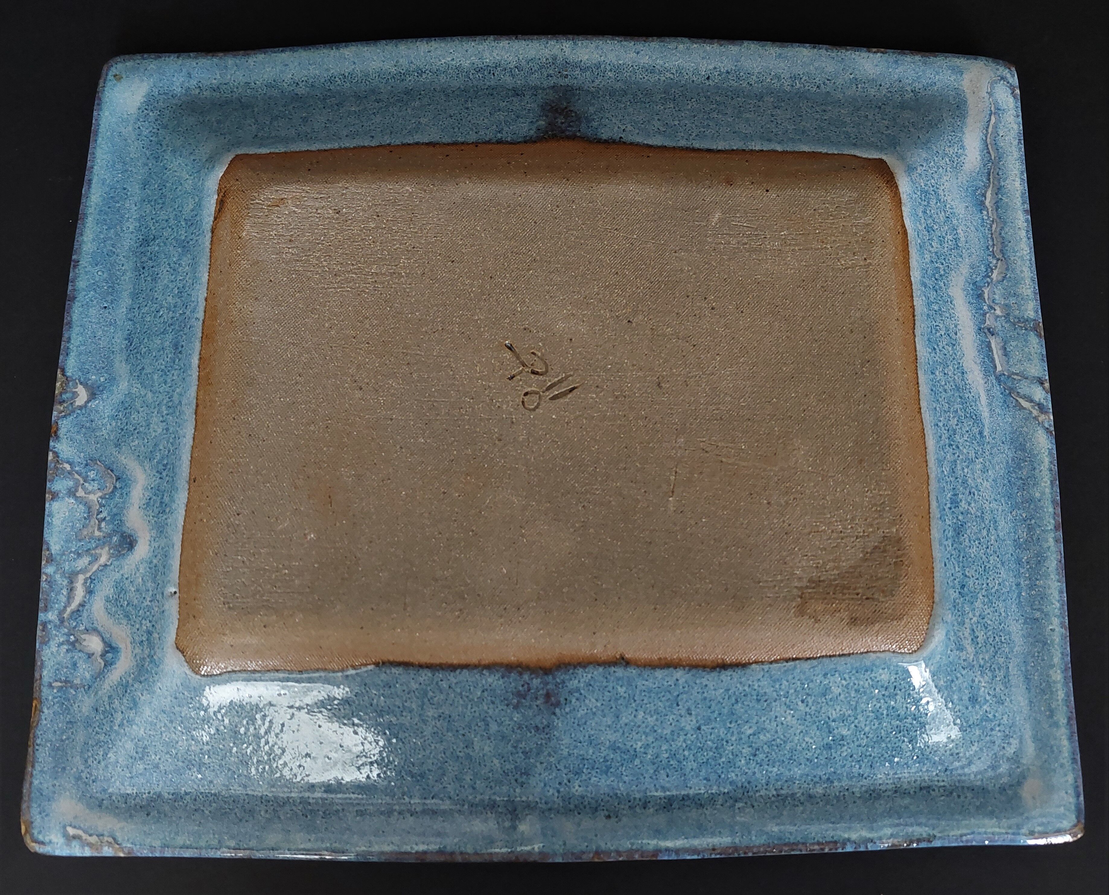 Rectangular dish glazed terracotta ceramic XXth signature