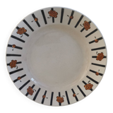 Old Round Serving Dish “Badonviller” black and orange