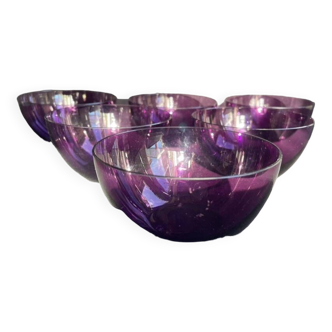 6 Lalique R France finger wash bowls – Purple crystal