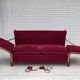 1970s, Danish 2-seater "Spanish" drop arm sofa, red furniture velour.