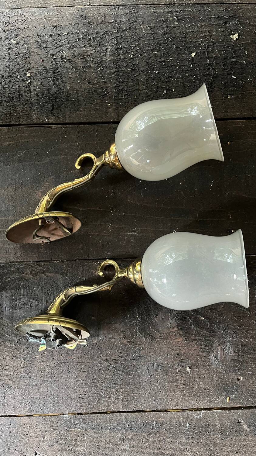 Paire d’appliques laiton et verre vintage