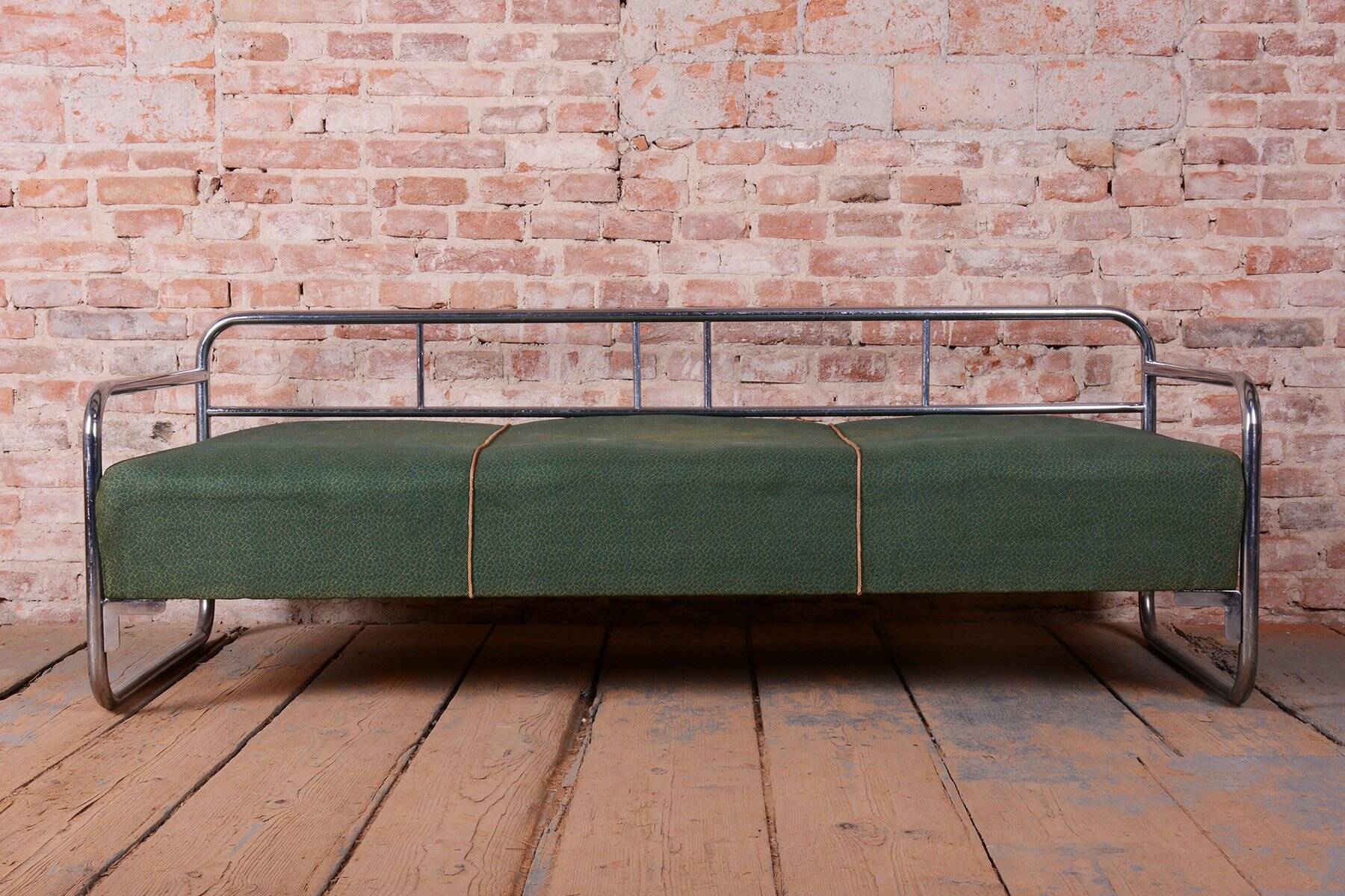 Bauhaus Sofa in Chrome, Steel, and Fabric, Czech, 1930s