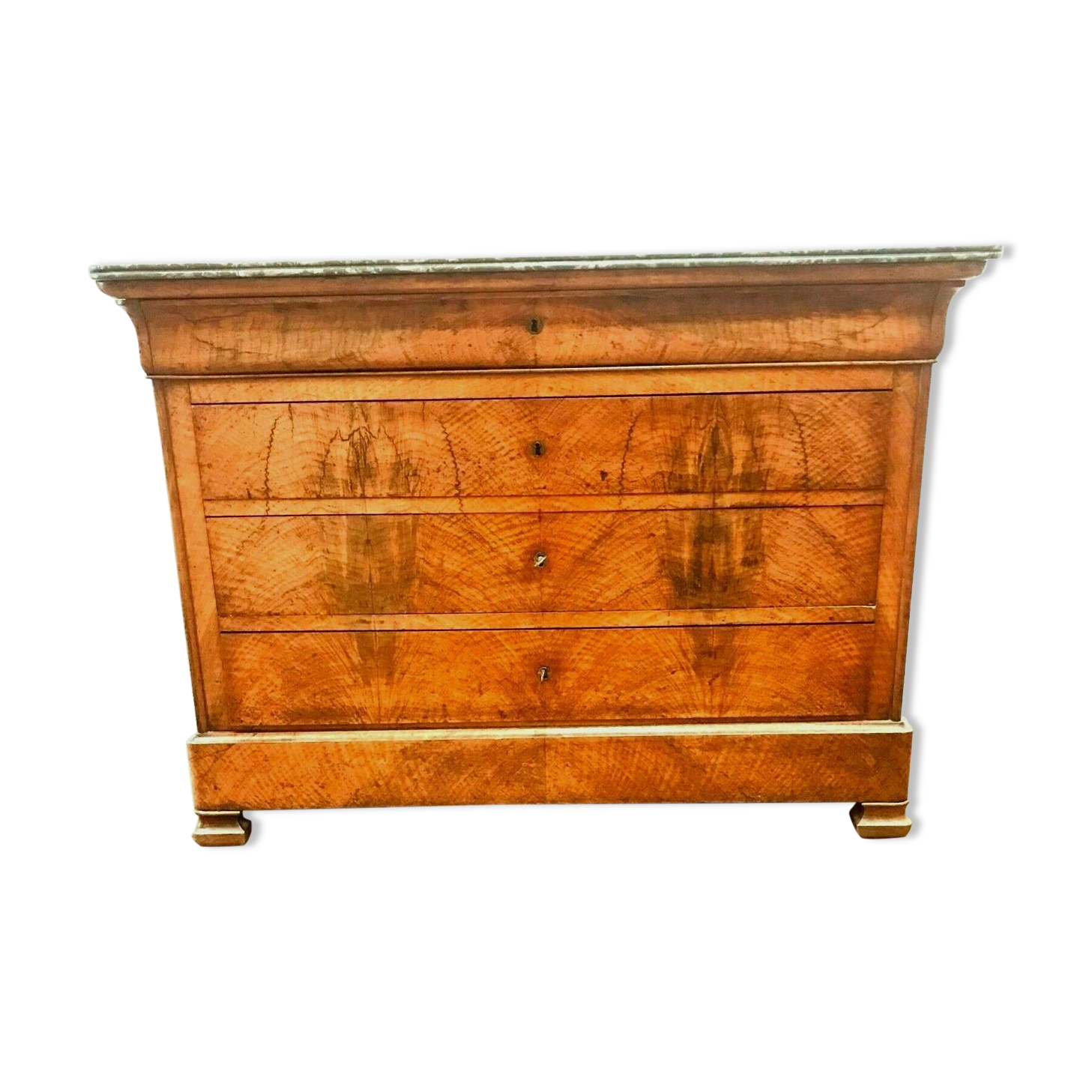 Louis Philippe period chest of drawers in walnut ronce Marble top XIX century