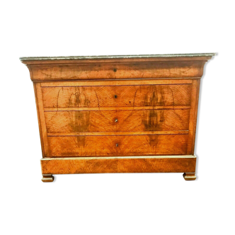 Louis Philippe period chest of drawers in walnut ronce Marble top XIX century