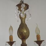 French Mid-Century Bronze 6-Light Chandelier with Crystal Droplets 5491