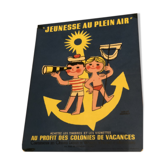 Original outdoor youth poster hervé morvan signed illustrator