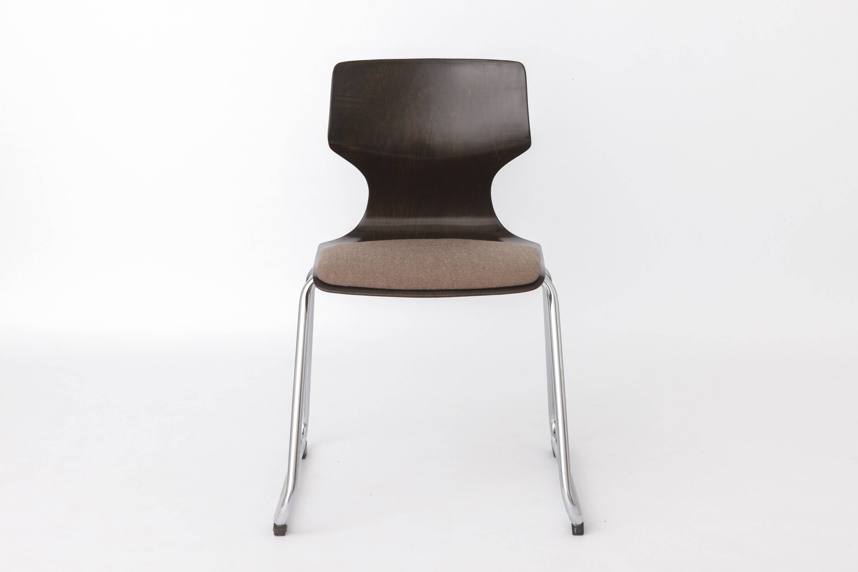 Flötotto Pagwood Chair with Fabric Seat, German Vintage Plywood Chair 1970s