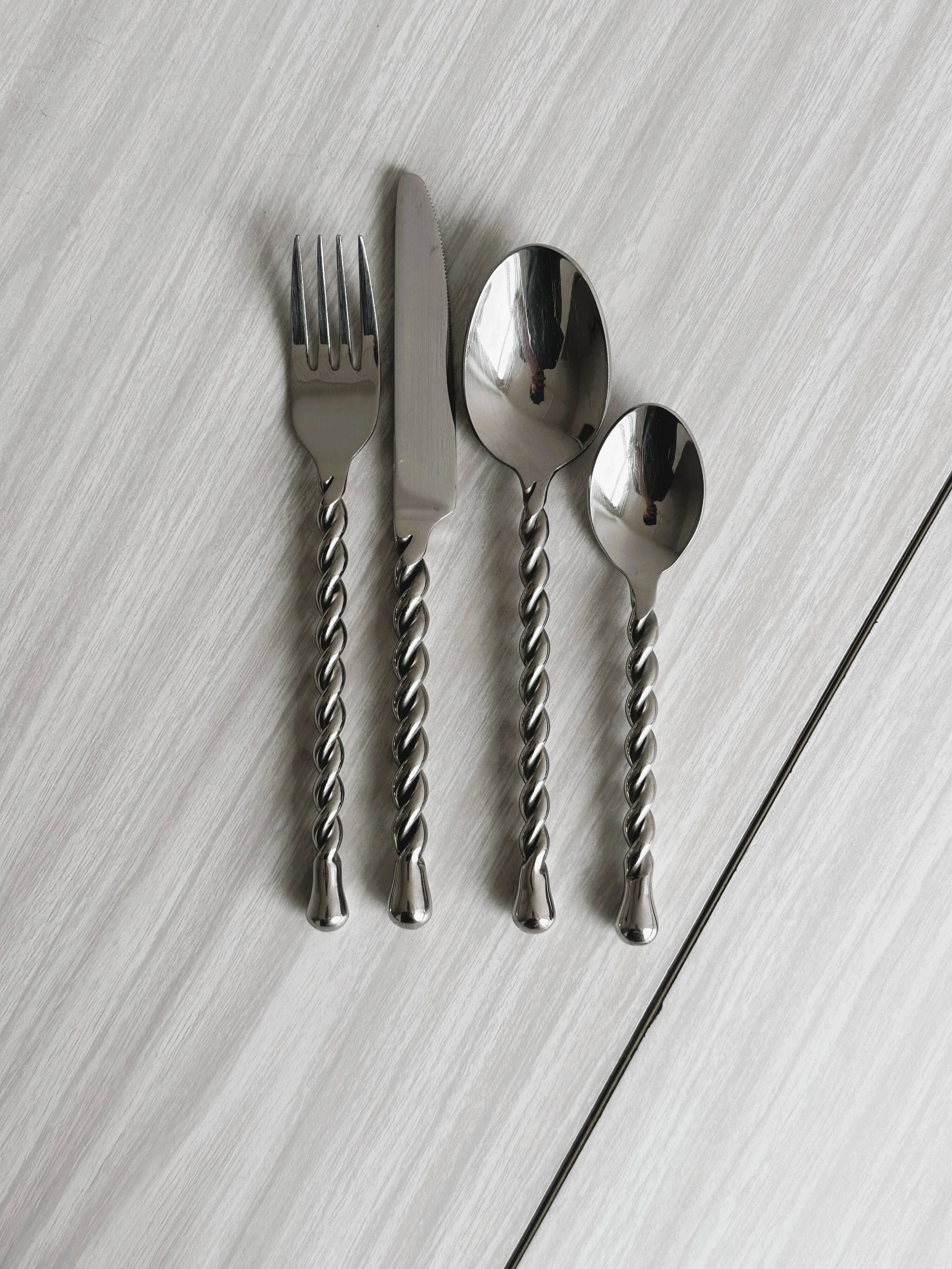 Set of 20 vintage twisted metal cutlery