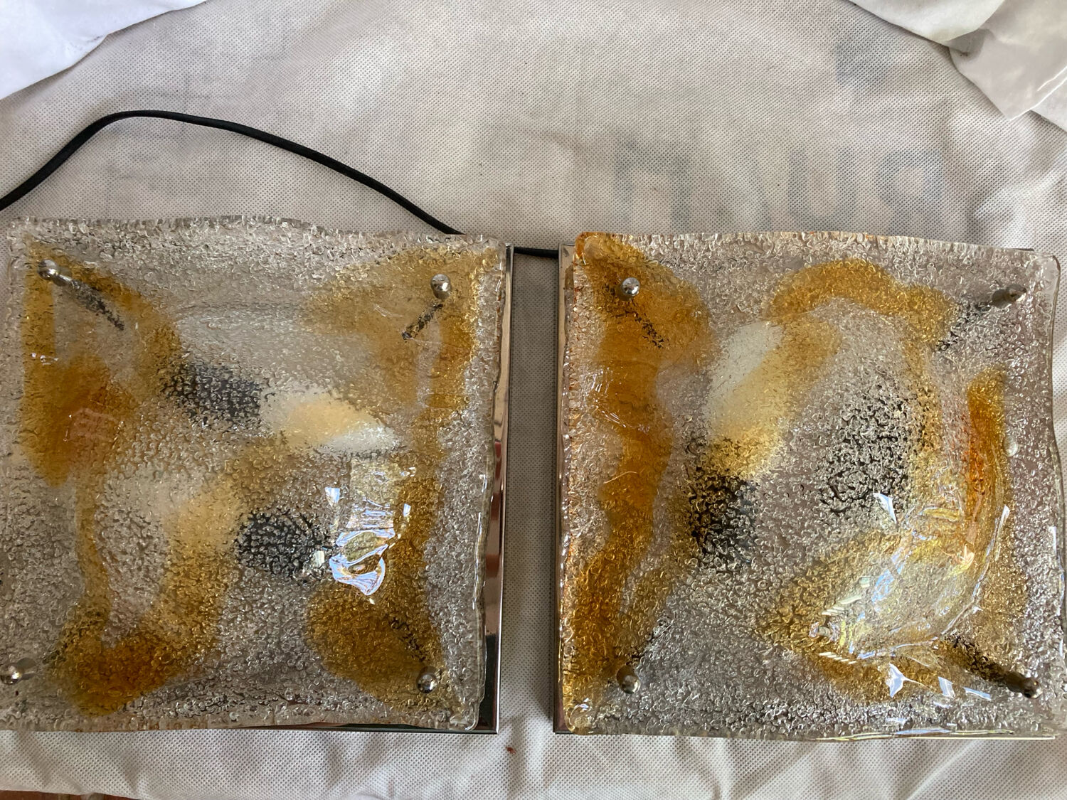 Pair of vintage Murano glass wall lights, Italian work, 70s