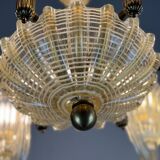 Venetian chandelier in gilded Murano glass with reticello pattern, 6 light arms, circa 1950